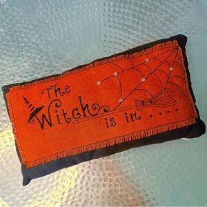 Witch Halloween Decorative Pillow Orange Black Lumbar Back Support Cushion 16x8”